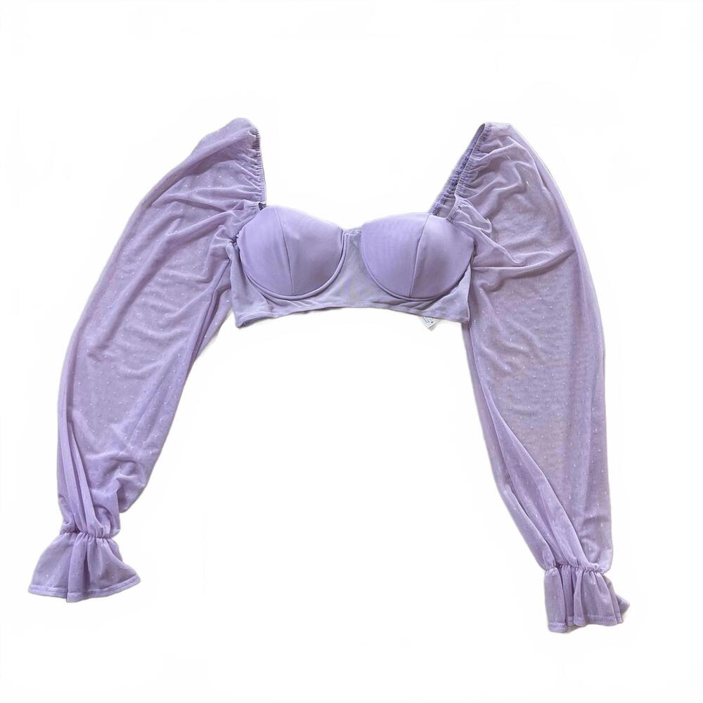 Lavender Long Sleeve Sheer‎ Puff Sleeve Crop Top |Y2k Balletcore Fairycore